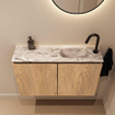 MONDIAZ TURE-DLUX Meuble toilette - 80cm - Washed Oak - EDEN - vasque Glace - position droite - 1 trou de robinet SW1103582