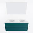 Mondiaz VICA ensemble de meuble de salle de bain - 120cm - meuble sous-vasque smag - 2 tiroirs - lavabo denia double - 2 trous de robinet - couleur Blanc Brillant - miroir LED - version XL 60cm de haut SW1091990