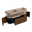 MONDIAZ THOR-DLUX 140cm meuble de salle de bains arrondi gauche + droite couleur Walnut avec 1 tiroir et 2 portes. Vasque suspendue CLOUD Double 2 trous de robinet couleur Arena. SW1464366
