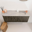 Mondiaz JOYA-DLUX 91.6cm meuble de salle de bains - arrondi gauche couleur Shadow - Vasque FAYE position Droite 1 trou de robinet couleur Glace. SW1422808
