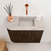 Mondiaz JOYA-DLUX Meuble de toilette 51,6cm - arrondi gauche couleur Noyer - Vasque FAYE position Droite Sans trou de robinet couleur Glace SW1422409