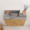 Mondiaz JOYA-DLUX 50cm toiletmeubel - kleur Oak - Wastafel FAYE positie Links 1 kraangat kleur Sombra. SW1424232