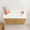 Mondiaz JOYA 60cm toiletmeubel - kleur Oak - Wastafel FAYE positie Rechts 1 kraangat kleur Talc. SW1421097