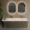 Mondiaz KURVE-DLUX Ensemble de meuble de salle de bains - 145x46x40cm - 1 tiroir - 1 porte - lavabo solid surface - droit - 2 trous de robinet - Shadow SW1414389