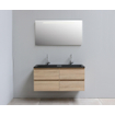 Basic Bella Meuble salle de bains avec lavabo acrylique avec miroir et éclairage Noir 120x55x46cm 2 trous de robinet Chêne SW491830