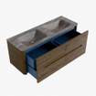 Mondiaz CIRO-DLUX Meuble de salle de bains ensemble - 130x45x50cm - Plan-vasque solid surface Oza - 2 vasques double - 2 trous de robinetterie - 4 tiroirs - Dusk SW1533324