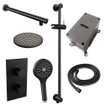 BRAUER Black Edition Regendoucheset inbouw - hoofddouche 20cm - gladde knop - inclusief inbouwdeel - handdouche Rond 3 standen - glijstang - mat zwart SW538464