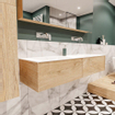 MONDIAZ LUSH Ensemble de meuble salle de bain - 150cm - 2 tiroirs - lavabo cloud - 2 lavabos - 0 trous de robinet - chêne blanchi SW409436