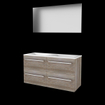 Basic-Line Basic 46 ensemble de meubles de salle de bain 120x46cm avec poignées 4 tiroirs vasque acrylique 0 trous de robinetterie miroir mfc scotch oak SW350901