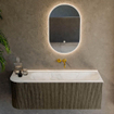 Mondiaz KURVE-DLUX Ensemble de meubles de salle de bains - 125x46x40cm - 1 tiroir - 1 porte - lavabo solid surface - droit - sans trou de robinet - Shadow SW1414456