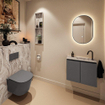 MONDIAZ TURE-DLUX Meuble toilette - 60cm - Dark Grey - EDEN - vasque Glace - position droite - 1 trou de robinet SW1103231