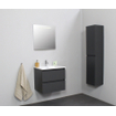 Basic Bella Meuble salle de bains avec lavabo céramique Blanc 60x55x46cm 1 trou de robinet avec miroir et éclairage Anthracite mat SW491763