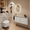 MONDIAZ TURE-DLUX Meuble toilette - 100cm - Linen - EDEN - vasque Glace - position gauche - 1 trou de robinet SW1103370