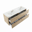 MONDIAZ VICA-DLUX Ensemble meuble de salle de bains - 130cm - meuble sous-vasque chêne lavé - 4 tiroirs - lavabo encastré cloud double - sans trous de robinet - version haute 60cm - frape SW1088820