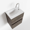 MONDIAZ ADA Meuble WC - 40x30x50cm - 1 trou de robinet - 2 tiroirs - dark brown mat - lavabo à droite - Solid surface - Blanc SW472782