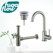 FugaFlow Eccelente Sobrado Kit robinet lavabo - robinet haut - bec rotatif - bonde non-obturable - siphon design - Inox brossé PVD SW1124157