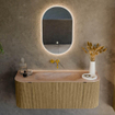 MONDIAZ KURVE-DLUX Meuble de salle de bains 120cm arrondi Gauche + Droite couleur Dusk avec 1 tiroir et 2 portes. Lavabo BIG SMALL Central sans trou de robinet Saba. SW1433319