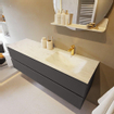 Mondiaz VICA-DLUX ensemble de meuble de salle de bain - 150cm - meuble sous-vasque gris foncé - 2 tiroirs - lavabo encastré cloud droite - 1 trou de robinet - version haute de 60cm - opalo SW1087831