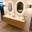 Mondiaz CIRO-DLUX Meuble de salle de bains - 180x45x50cm - vasque solid surface Opalo - 2 lavabos double - 2 trous de robinet - 4 tiroirs - Chêne SW1531062