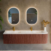 Mondiaz KURVE-DLUX Ensemble de meuble de salle de bains - 175x46x40cm - 2 tiroirs - 1 porte - lavabo solid surface - double / gauche - 2 trous de robinet - Ruby SW1415717