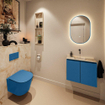 MONDIAZ TURE-DLUX Meuble toilette - 60cm - Jeans - EDEN - vasque Frappe - position centrale - sans trou de robinet SW1102848