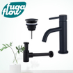 FugaFlow Eccelente Sobrado Slim Slim Kit mitigeur lavabo - robinet bas - bonde non-obturable - siphon design bas - Noir mat SW1124389