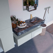 Mondiaz ALAN-DLUX Ensemble de meuble - 120cm - meuble Clay mat - 2 tiroirs - Lavabo Cloud Lava suspendu - vasque Droite - 1 trou de robinet SW808765