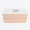 MONDIAZ VICA Ensemble meuble de salle de bains - 100cm - meuble bas rosee - 2 tiroirs - lavabo moon centré - sans trous de robinetterie - version haute 60cm - talc SW1081103