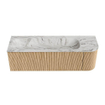 MONDIAZ KURVE-DLUX 145cm Meuble salle de bain avec module 25 D - couleur Oak - 1 tiroir - 1 porte - vasque BIG LARGE gauche - 2 trous de robinet - couleur Glace SW1137959