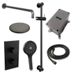 BRAUER Black Edition Regendoucheset inbouw - hoofddouche 20cm - gladde knop - inclusief inbouwdeel - handdouche rond 3 standen - glijstang - mat zwart SW538437