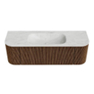 MONDIAZ KURVE-DLUX 140cm Meuble salle de bain avec module 25 G et D - couleur Walnut - 1 tiroir - 2 portes - vasque BIG SMALL centre - sans trou de robinet - couleur Opalo SW1137629