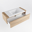 Mondiaz BUKLA Ensemble de meuble - 100x45x34cm - 0 trous de robinet - lavabo centré - solid surface - Talc - sans poignée - 1 tiroir - Mélamine - Chêne blanchi SW704728