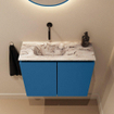 MONDIAZ TURE-DLUX Meuble toilette - 60cm - Jeans - EDEN - vasque Glace - position gauche - sans trou de robinet SW1103335