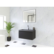 HR badmeubelen Matrix 3D ensemble meuble de salle de bains 80cm 1 tiroir sans poignée avec profil de préhension en couleur Noir mat avec lavabo Djazz 1 trou de robinet noir mat SW857032