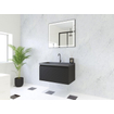 HR Matrix ensemble meuble de salle de bain 3d 80cm 1 tiroir sans poignée avec bandeau couleur noir mat avec vasque djazz 1 trou pour robinet noir mat SW857032