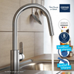Grohe Robinet de cuisine 1 trou avec bec pivotant haut et surplomb de douchette 22,3 cm chrome SW280652