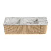 MONDIAZ KURVE-DLUX 145cm Meuble salle de bain avec module 25 D - couleur Oak - 1 tiroir - 1 porte - vasque LEAF double / gauche - 2 trous de robinet - couleur Glace SW1137950