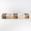 MONDIAZ BUKLA 240cm badmeubel met open module 40 L+M+R kleur Washed Oak met 2 lades. Wastafel CLOUD dubbel 2 kraangaten kleur Talc. SW1382206