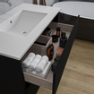 Adema Chaci Meuble salle de bain - 80x46x55cm - 1 vasque en céramique blanche- sans trou de robinet - 2 tiroirs - miroir rond avec éclairage - noir mat SW816269