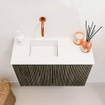 Mondiaz JOYA 60cm toiletmeubel - kleur Shadow - Wastafel FAYE positie Links Zonder kraangat kleur Talc. SW1421401