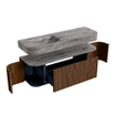 MONDIAZ THOR-DLUX 140cm meuble de salle de bains arrondi gauche + droite couleur Walnut avec 1 tiroir et 2 portes. Vasque suspendue CLOUD Gauche 1 trou de robinet couleur Sombra. SW1464249
