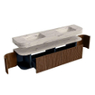 MONDIAZ THOR-DLUX 190cm badmeubel ronding links + rechts kleur Walnut met 2 lades en 2 deuren. Vrijhangende wastafel CLOUD Dubbel zonder kraangat kleur Nata. SW1466766