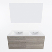 Mondiaz VICA ensemble de meuble de salle de bain - 120cm - meuble sous-vasque marron clair gris - 4 tiroirs - lavabo denia double - 2 trous de robinet - couleur Blanc Brillant - miroir LED - version XL 60cm de haut SW1092057