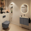 MONDIAZ TURE-DLUX Meuble toilette - 60cm - Dark Grey - EDEN - vasque Ostra - position droite - sans trou de robinet SW1104814