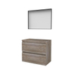 Basic-Line ensemble de meubles de salle de bain 80x46cm sans poignée 2 tiroirs plan vasque miroir cadre aluminium noir mat tout autour mfc scotch oak SW639080