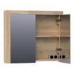 BRAUER natural wood Spiegelkast - 80x70x15cm - 2 links/rechtsdraaiende spiegeldeuren - hout - grey oak SW2937