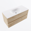 MONDIAZ VICA 100cm meuble sous lavabo Chêne blanchi 2 tiroirs. Lavabo MOON central sans trou de robinet, couleur Talc. SW1381850