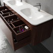 Saniclass Terra Meuble sous lavabo - 140cm - 4 tiroirs - lavabo solid surface - 2 vasques - 2 trous de robinet - coins arrondis - châtaignier (noyer) SW1447041