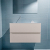 MONDIAZ ADA Meuble WC - 80x30x50cm - 0 trous de robinet - 2 tiroirs - linen mat - lavabo gauche - Solid surface - Blanc SW472731