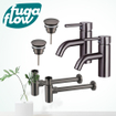 FugaFlow Eccelente Sobrado Kit robinet lavabo - pour double vasque - robinet bas - bonde non-obturable - siphon design - Gunmetal PVD SW1124217